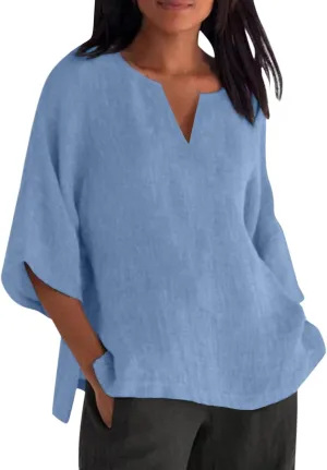 Women's Summer Tops Trendy Comfy Cotton Linen Shirts Loose Soft Linen Blouse Round Neck Oversized Tunic Blouses