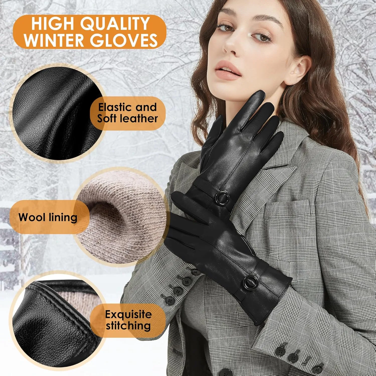 Womens Winter Leather Gloves Touchscreen Texting Warm Driving Lambskin Gloves