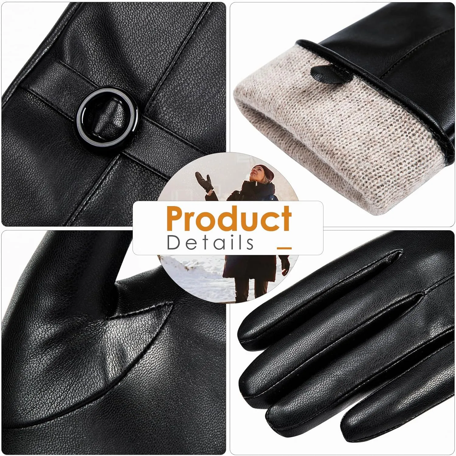 Womens Winter Leather Gloves Touchscreen Texting Warm Driving Lambskin Gloves