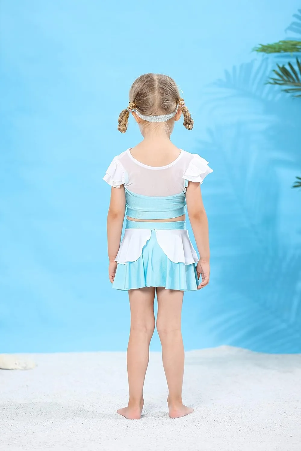 WonderBabe Girls Princess Two Piece Swimsuit Kids Bathing Suits Ruffles Fancy Swimwear Surf Beach Summer Swimming Tankini Set