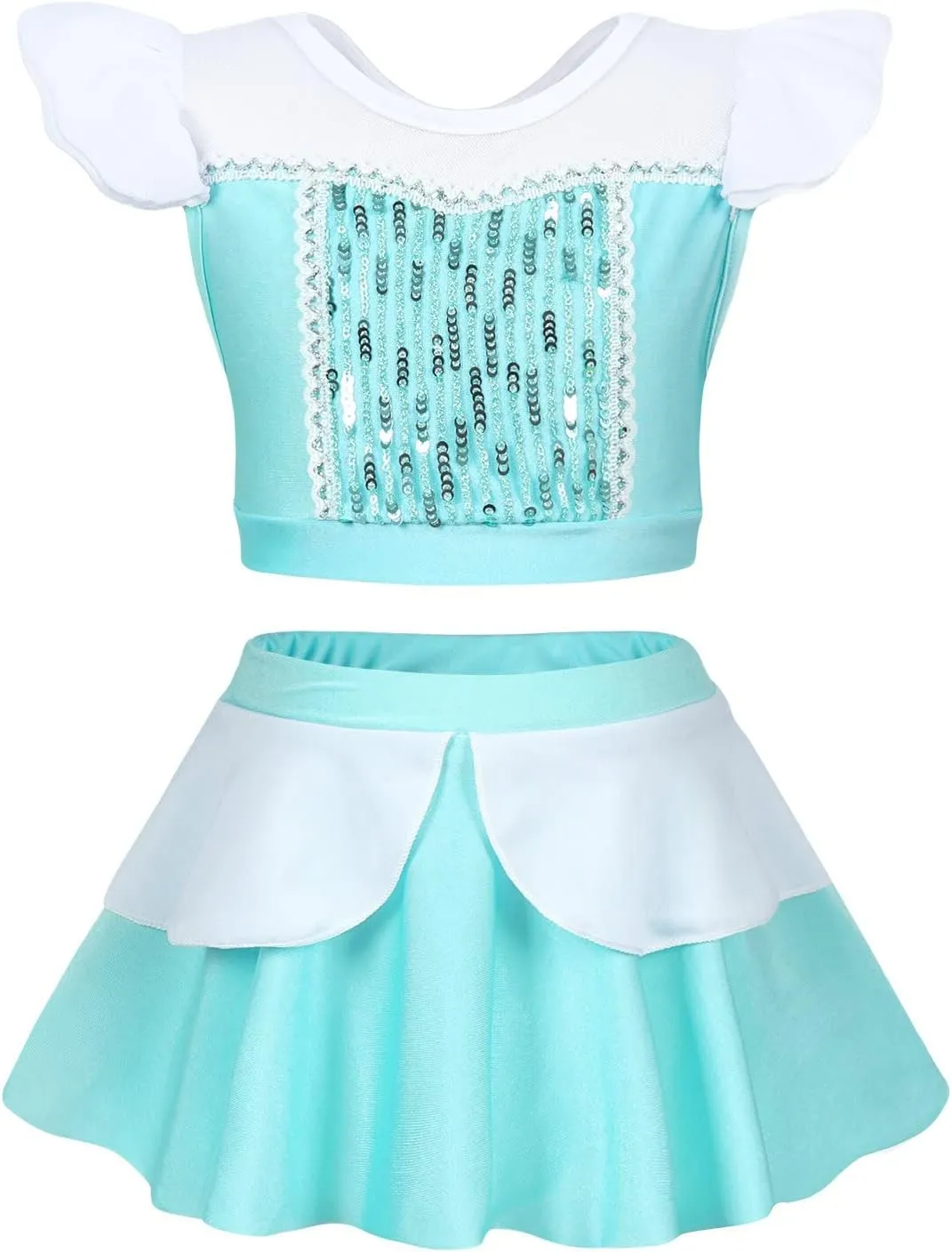 WonderBabe Girls Princess Two Piece Swimsuit Kids Bathing Suits Ruffles Fancy Swimwear Surf Beach Summer Swimming Tankini Set