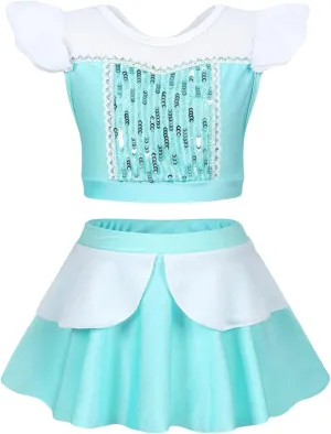 WonderBabe Girls Princess Two Piece Swimsuit Kids Bathing Suits Ruffles Fancy Swimwear Surf Beach Summer Swimming Tankini Set