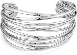 WOWORAMA Chunky Cuff Bracelets for Women Multi-layer Cross Wire Open Bangle Bracelet Adjustable Chunky Wide Open Wrist Arm Cuffs Wrap Bracelet Gold/White Gold