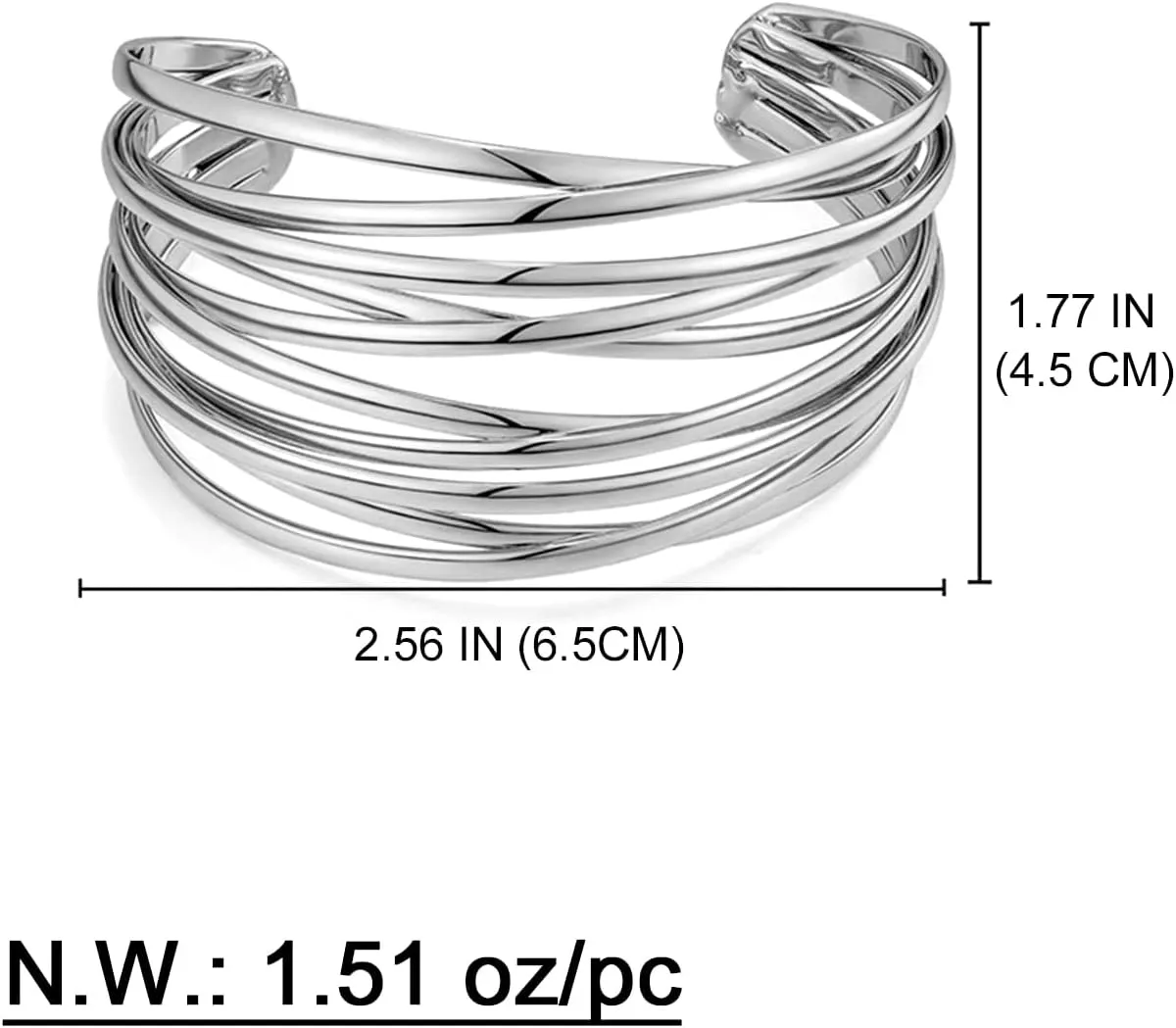 WOWORAMA Chunky Cuff Bracelets for Women Multi-layer Cross Wire Open Bangle Bracelet Adjustable Chunky Wide Open Wrist Arm Cuffs Wrap Bracelet Gold/White Gold