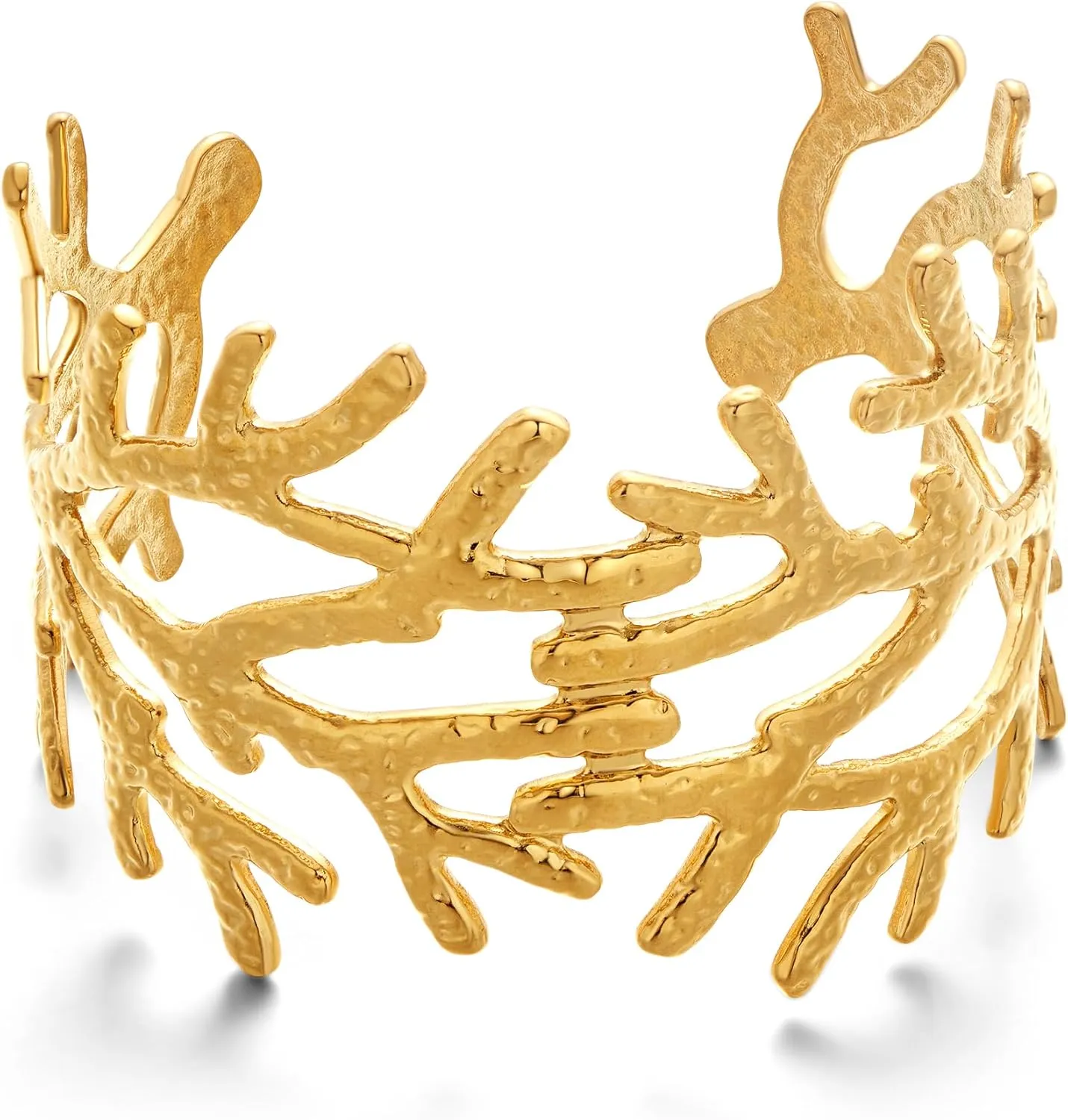 WOWORAMA Chunky Gold Shell Cuff Bracelets for Women Wide Hammered Starfish Bracelet Gold Coral Reef Bracelet Boho Summer Beach Statement Bracelet
