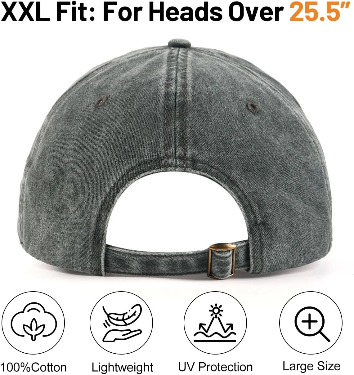 XXL Oversize Washed Denim Baseball Cap,Low Profile Jean Sports Cap for Big Heads 23.5"-25.5",Large Pigment Dyed Dad Hat