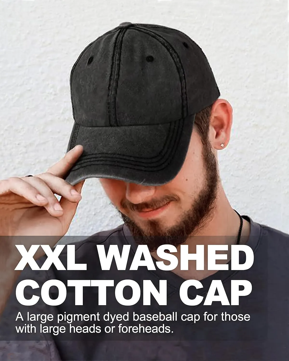 XXL Oversize Washed Denim Baseball Cap,Low Profile Jean Sports Cap for Big Heads 23.5"-25.5",Large Pigment Dyed Dad Hat