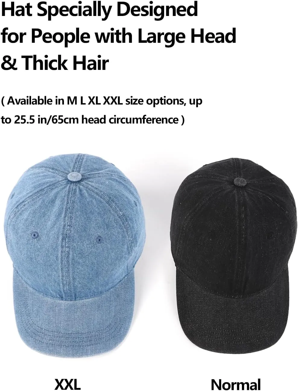 XXL Oversize Washed Denim Baseball Cap,Low Profile Jean Sports Cap for Big Heads 23.5"-25.5",Large Pigment Dyed Dad Hat
