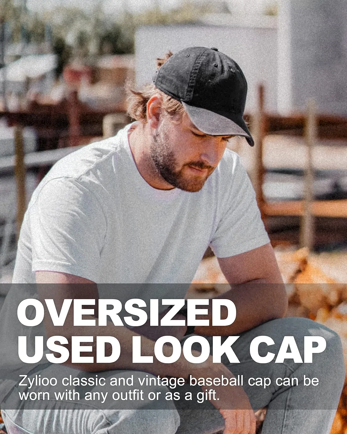 XXL Oversize Washed Denim Baseball Cap,Low Profile Jean Sports Cap for Big Heads 23.5"-25.5",Large Pigment Dyed Dad Hat