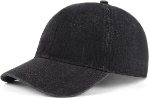 XXL Oversize Washed Denim Baseball Cap,Low Profile Jean Sports Cap for Big Heads 23.5"-25.5",Large Pigment Dyed Dad Hat