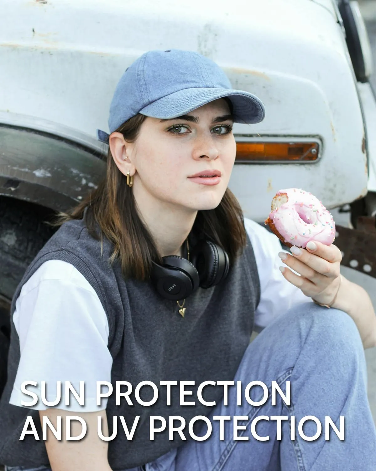 XXL Oversize Washed Denim Baseball Cap,Low Profile Jean Sports Cap for Big Heads 23.5"-25.5",Large Pigment Dyed Dad Hat