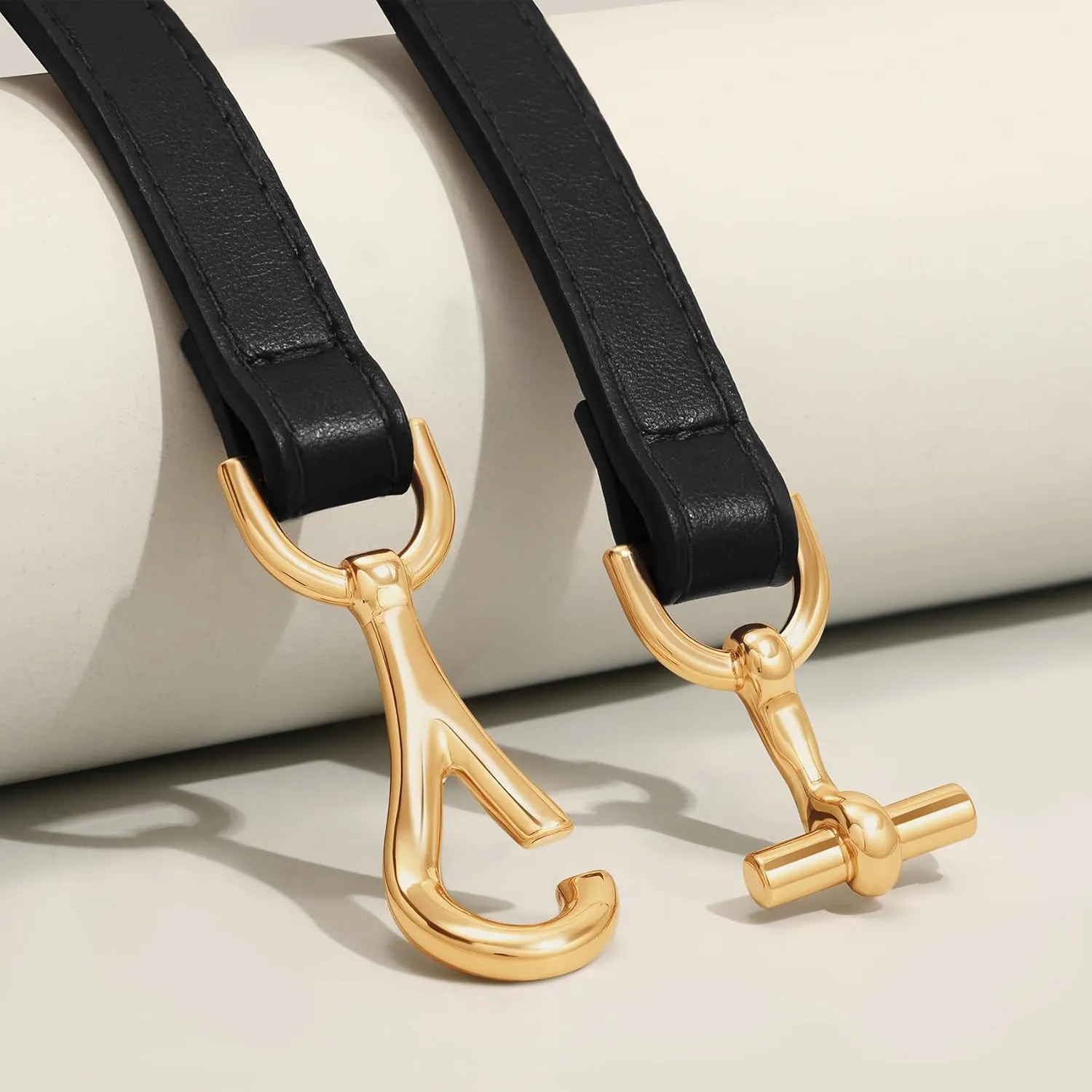 XZQTIVE Leather Skinny Belt for Women Adjustable Thin Waist Belt Gold Buckle for Dresses Coats Jeans