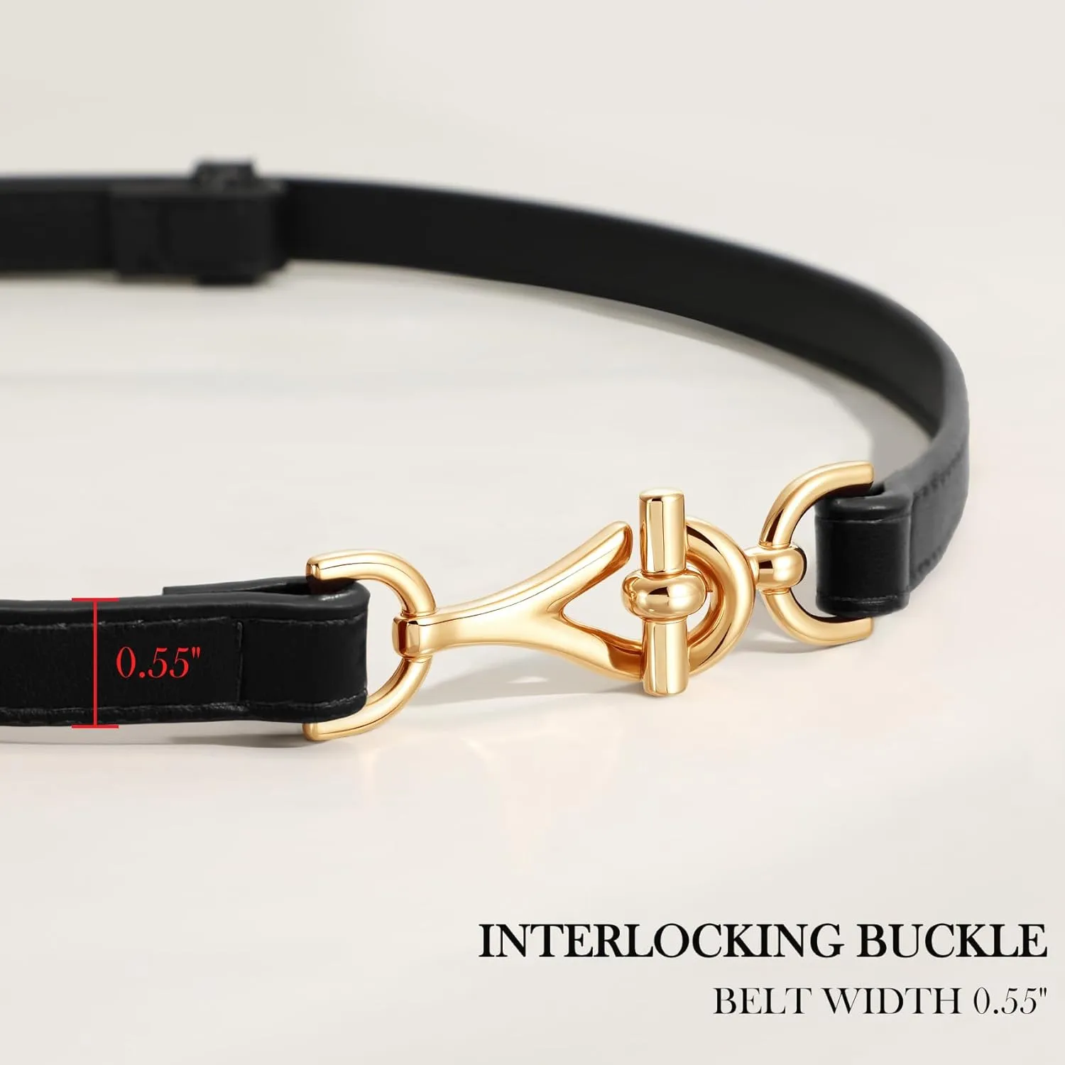XZQTIVE Leather Skinny Belt for Women Adjustable Thin Waist Belt Gold Buckle for Dresses Coats Jeans
