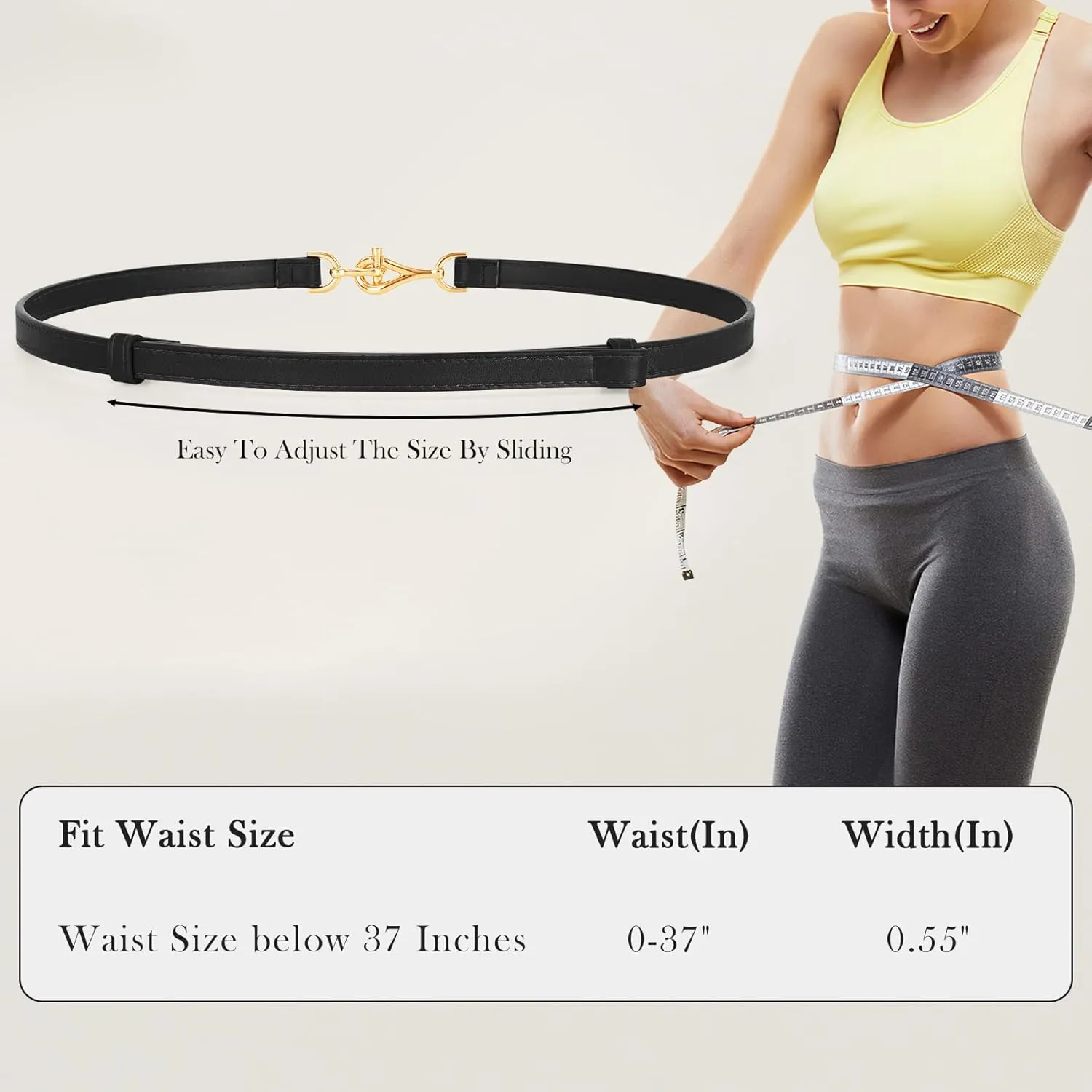 XZQTIVE Leather Skinny Belt for Women Adjustable Thin Waist Belt Gold Buckle for Dresses Coats Jeans