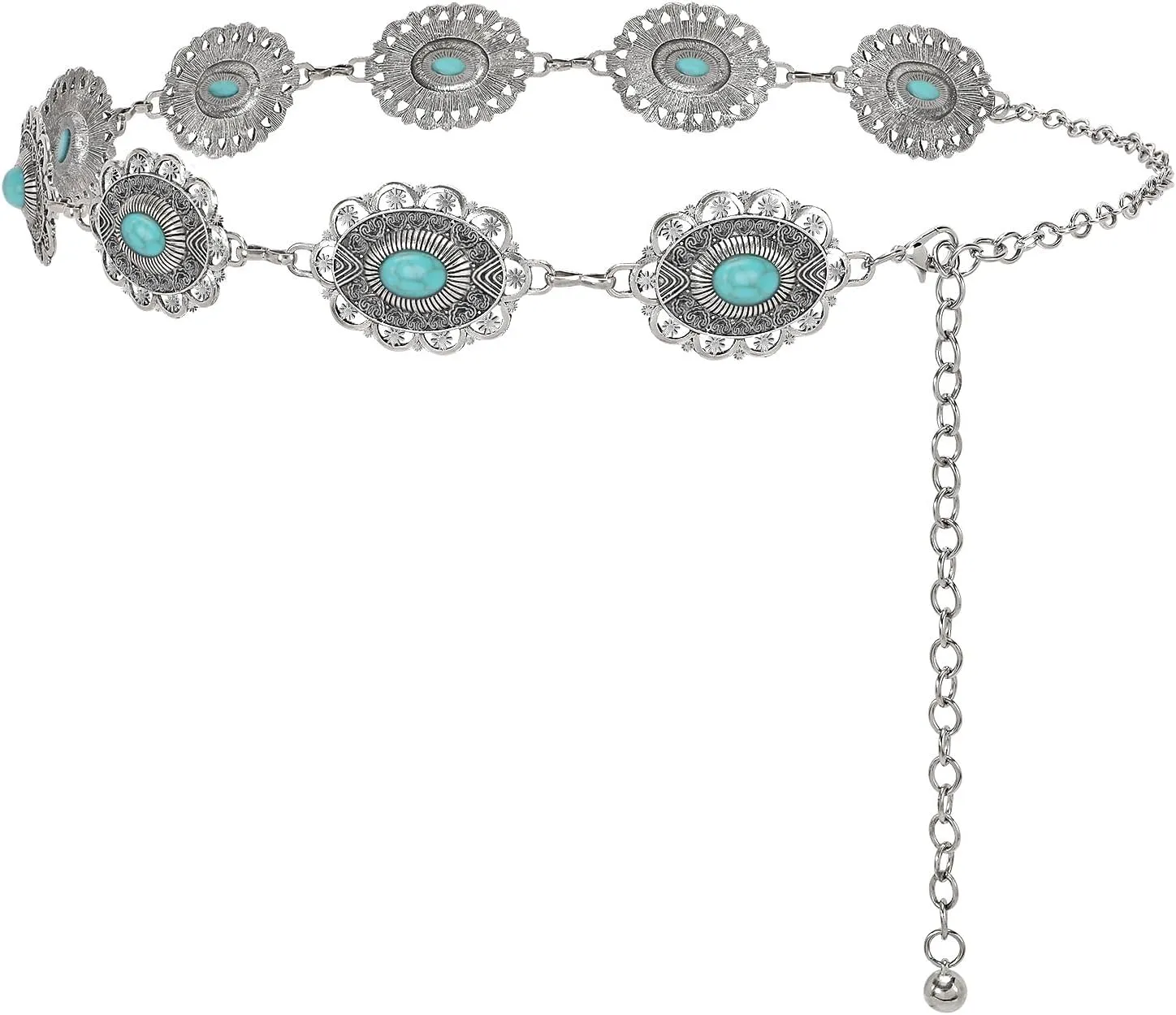 XZQTIVE Women Boho Chain Belts For Dresses Jeans Western Cowgirl Waist Links Belt Adjustable Metal Concho Belt