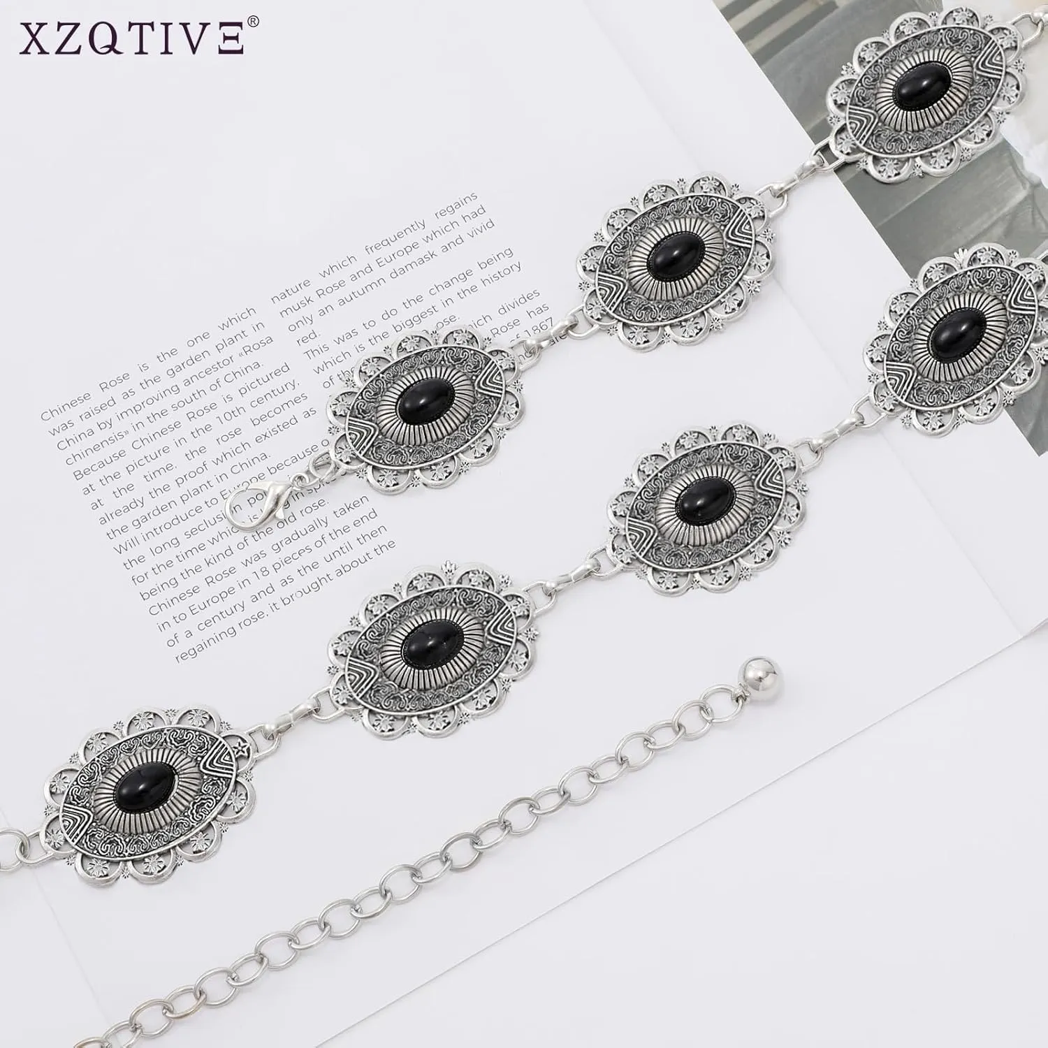 XZQTIVE Women Boho Chain Belts For Dresses Jeans Western Cowgirl Waist Links Belt Adjustable Metal Concho Belt