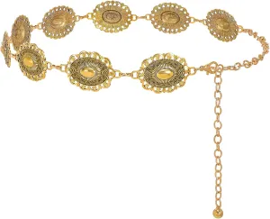 XZQTIVE Women Boho Chain Belts For Dresses Jeans Western Cowgirl Waist Links Belt Adjustable Metal Concho Belt