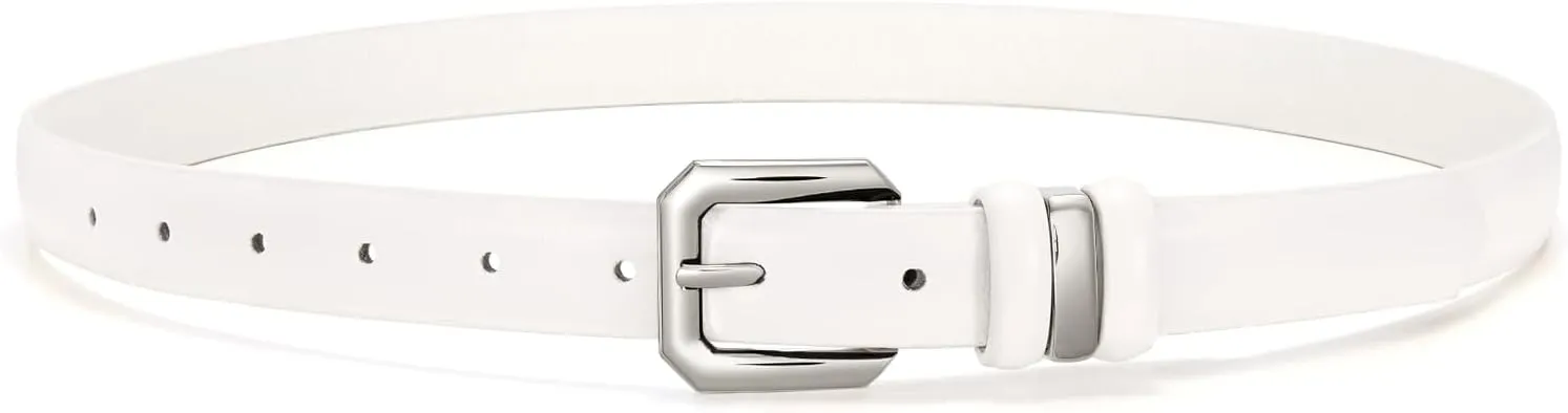XZQTIVE Women Leather Belt for Jeans Pants Dresses Fashion Ladies Skinny Leather Belt with Silver Buckle