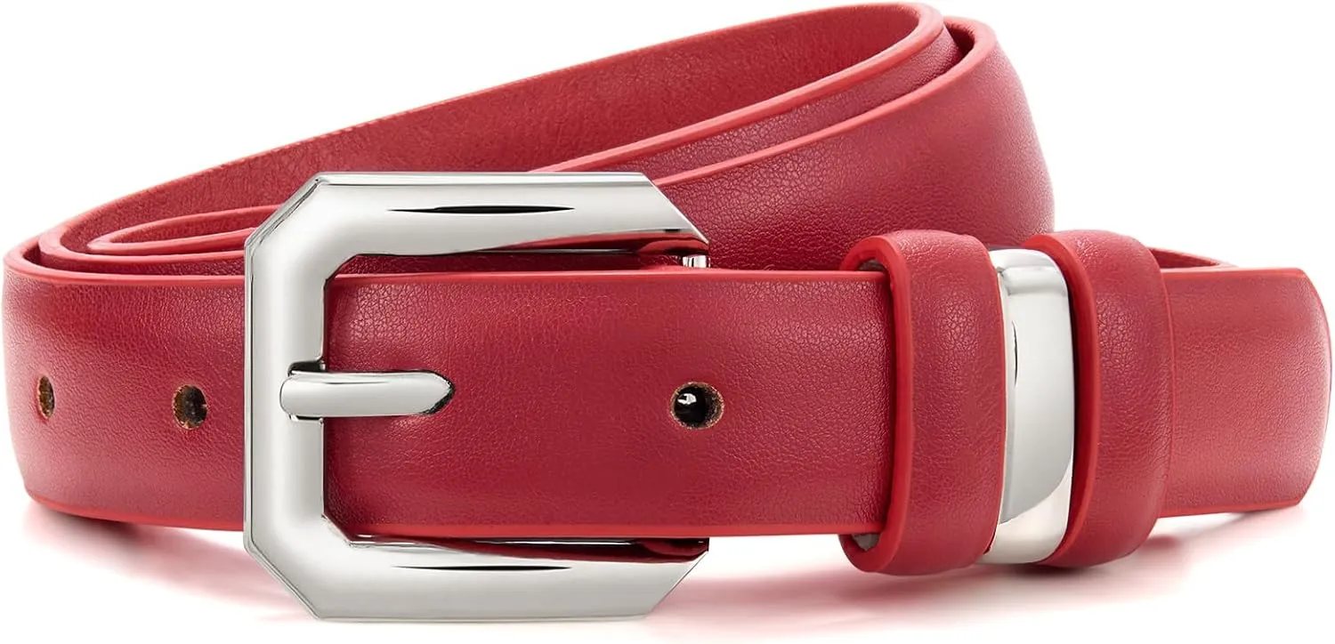 XZQTIVE Women Leather Belt for Jeans Pants Dresses Fashion Ladies Skinny Leather Belt with Silver Buckle