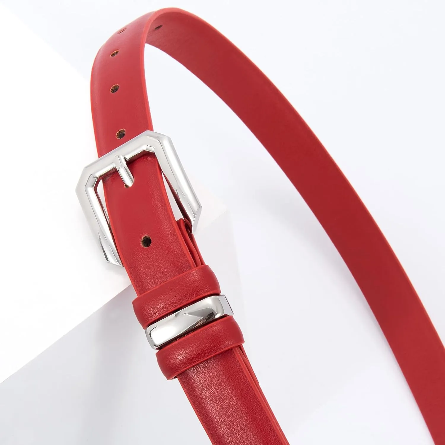 XZQTIVE Women Leather Belt for Jeans Pants Dresses Fashion Ladies Skinny Leather Belt with Silver Buckle