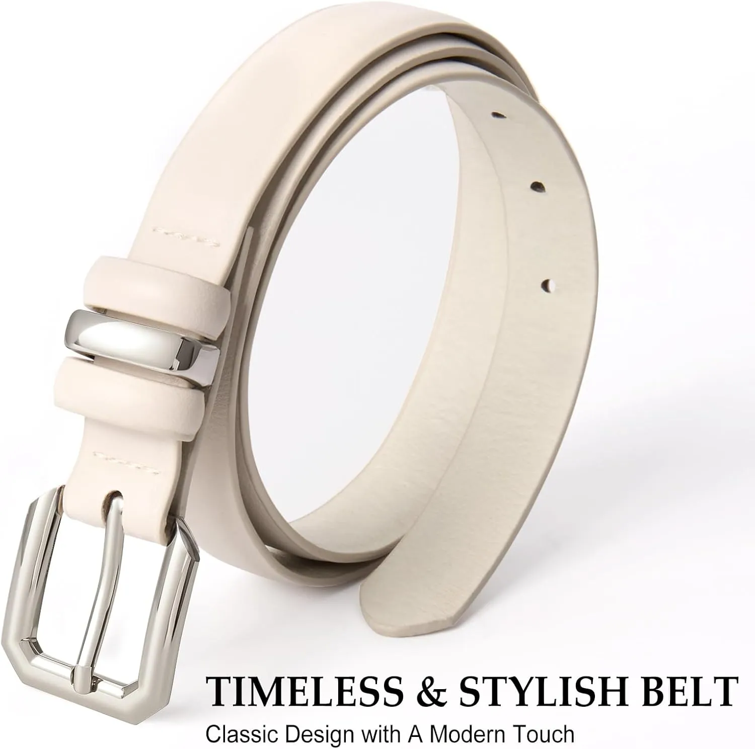 XZQTIVE Women Leather Belt for Jeans Pants Dresses Fashion Ladies Skinny Leather Belt with Silver Buckle