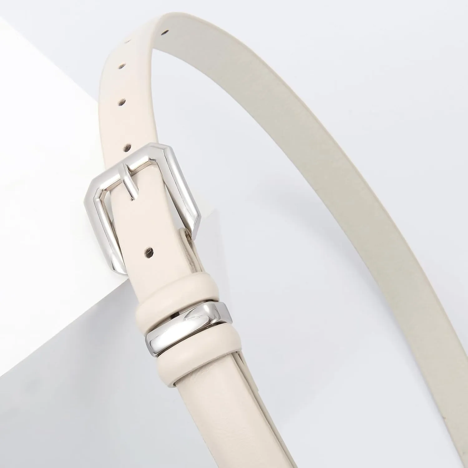 XZQTIVE Women Leather Belt for Jeans Pants Dresses Fashion Ladies Skinny Leather Belt with Silver Buckle