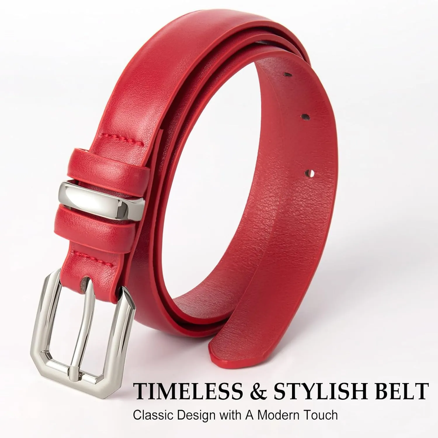 XZQTIVE Women Leather Belt for Jeans Pants Dresses Fashion Ladies Skinny Leather Belt with Silver Buckle