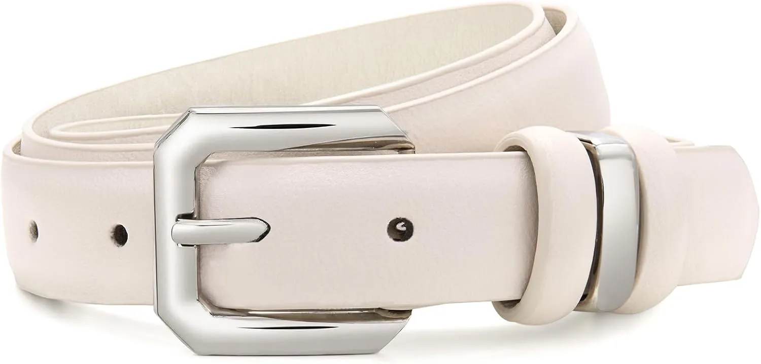 XZQTIVE Women Leather Belt for Jeans Pants Dresses Fashion Ladies Skinny Leather Belt with Silver Buckle