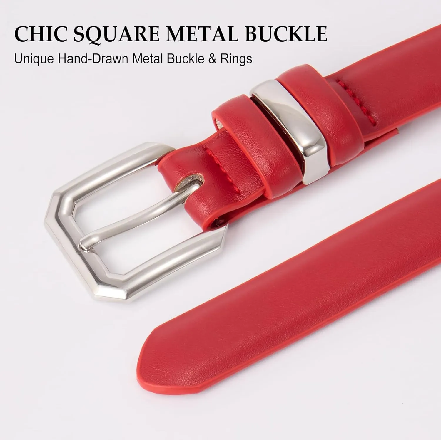 XZQTIVE Women Leather Belt for Jeans Pants Dresses Fashion Ladies Skinny Leather Belt with Silver Buckle