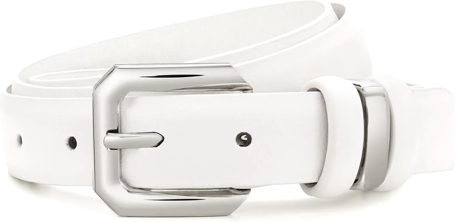 XZQTIVE Women Leather Belt for Jeans Pants Dresses Fashion Ladies Skinny Leather Belt with Silver Buckle