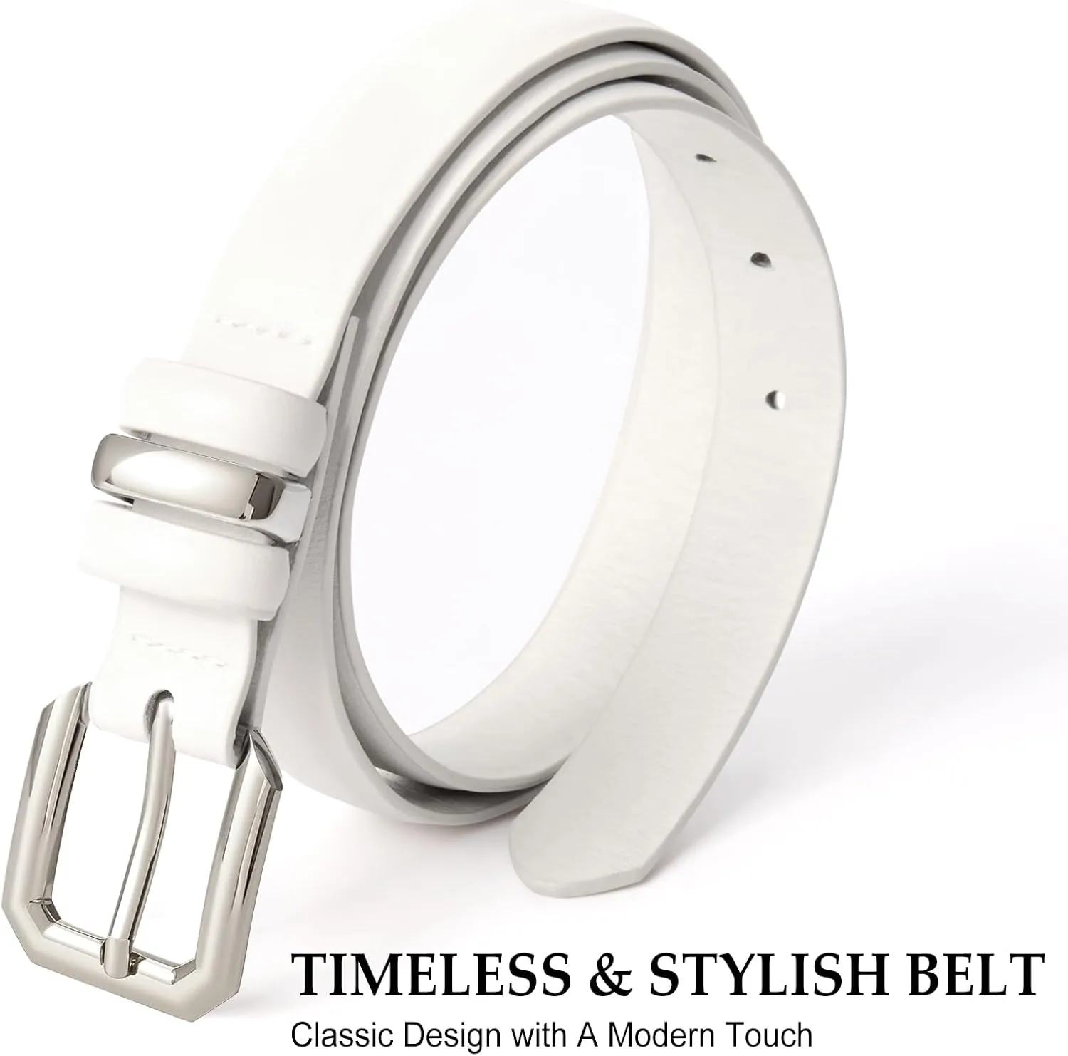 XZQTIVE Women Leather Belt for Jeans Pants Dresses Fashion Ladies Skinny Leather Belt with Silver Buckle