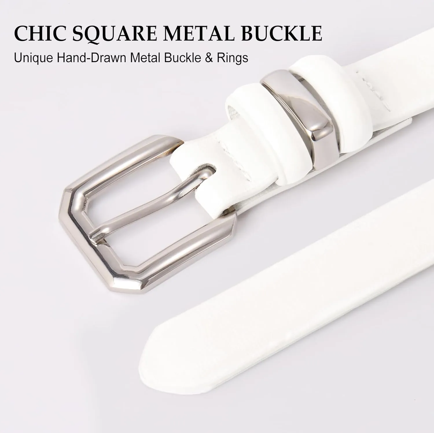 XZQTIVE Women Leather Belt for Jeans Pants Dresses Fashion Ladies Skinny Leather Belt with Silver Buckle