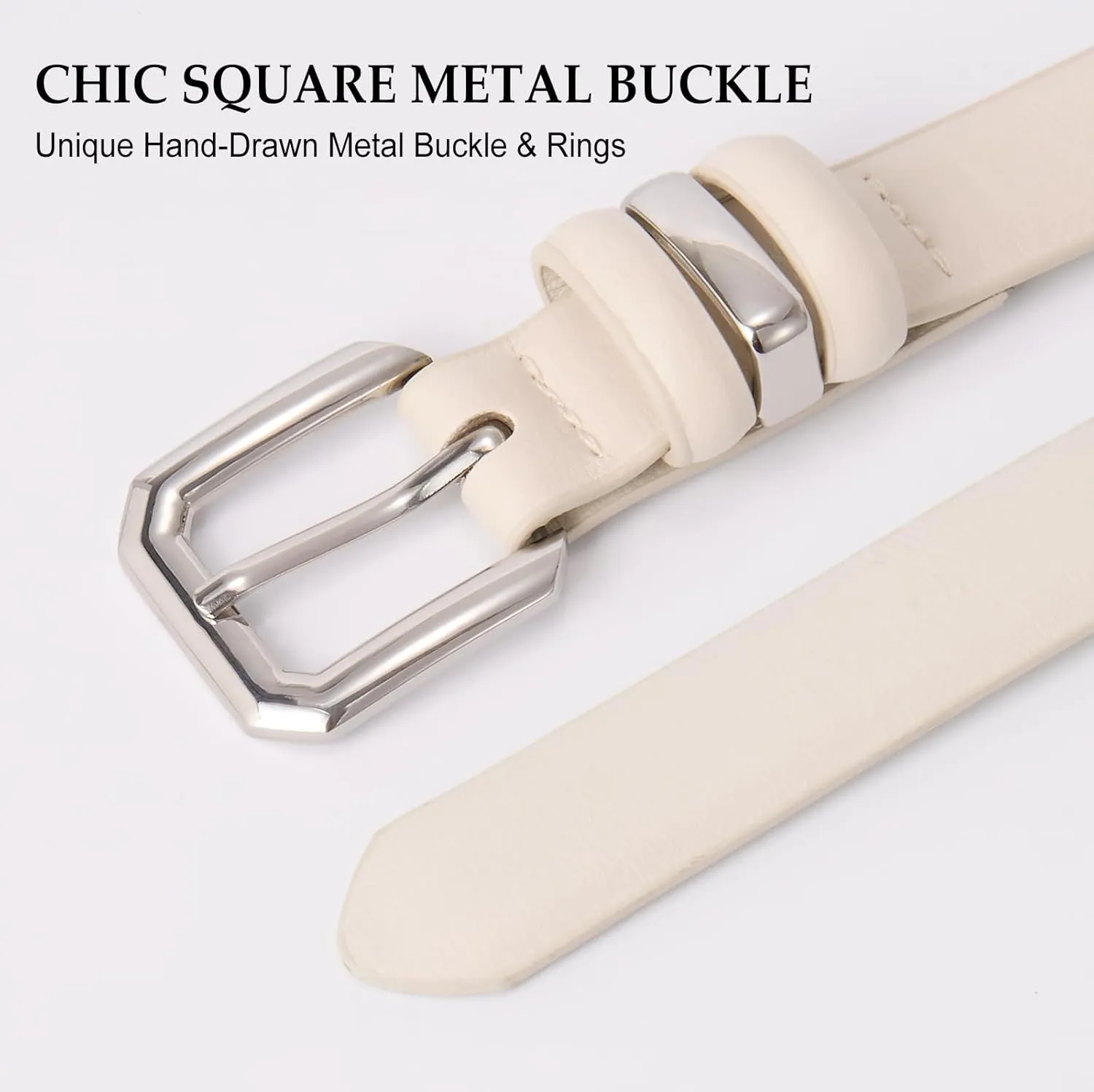 XZQTIVE Women Leather Belt for Jeans Pants Dresses Fashion Ladies Skinny Leather Belt with Silver Buckle