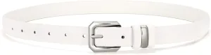 XZQTIVE Women Leather Belt for Jeans Pants Dresses Fashion Ladies Skinny Leather Belt with Silver Buckle,White