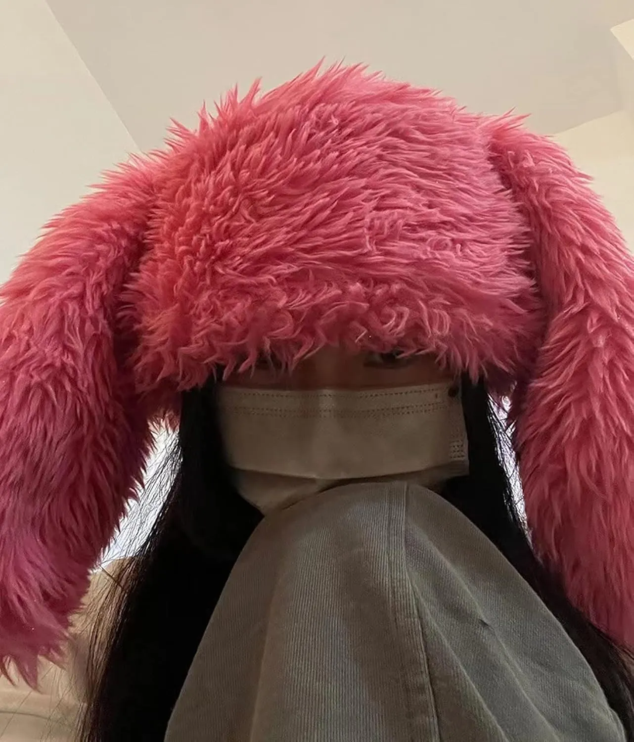 Y2K Fuzzy Bunny Hat for Women Cute Plush Beanie with Bunny Ears Long Rabbit Ears Winter Hat