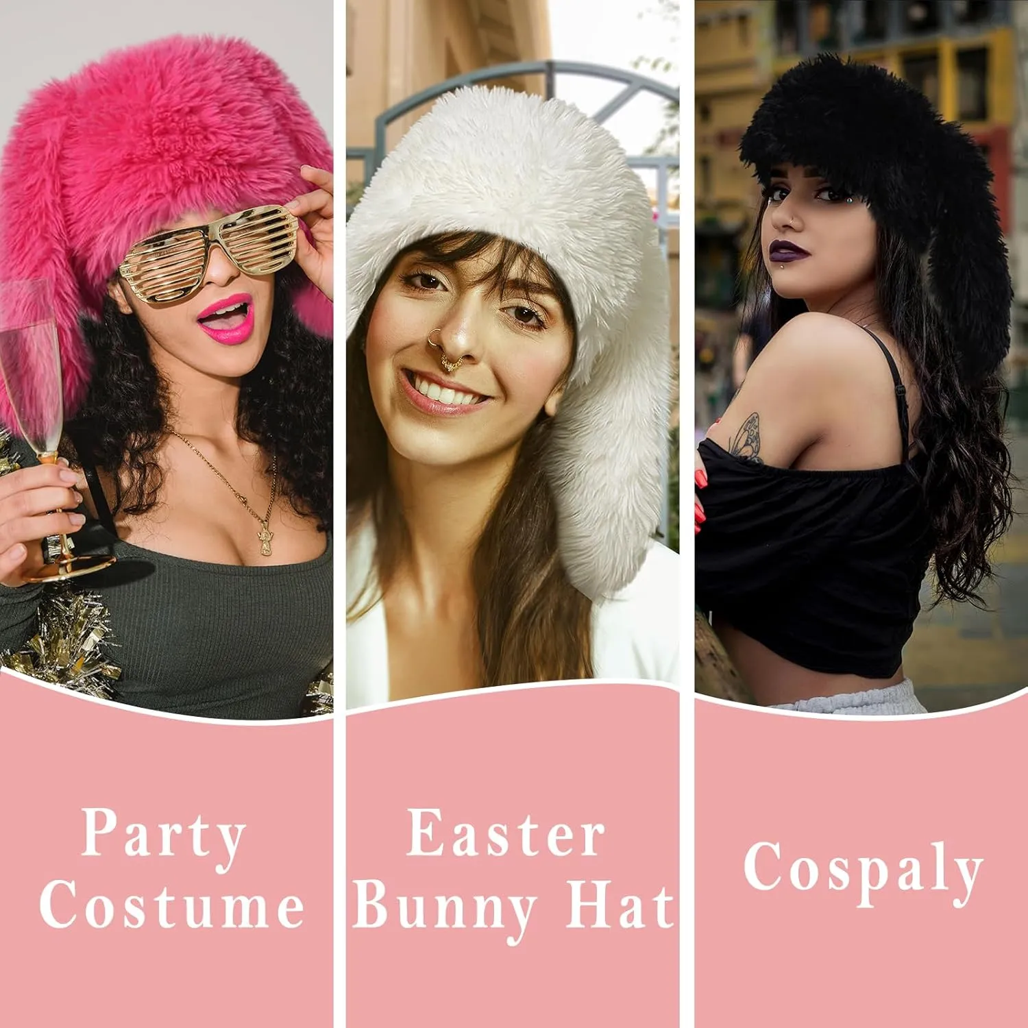 Y2K Fuzzy Bunny Hat for Women Cute Plush Beanie with Bunny Ears Long Rabbit Ears Winter Hat