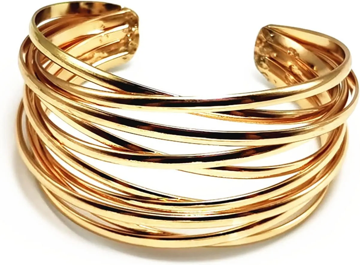 YBMYCM Chunky Gold Cuff Bracelet for Women Gold Line Web Wrist Cuff Bangle Bracelet Fashion Costume Jewelry