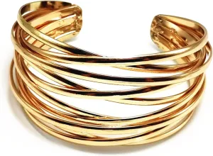 YBMYCM Chunky Gold Cuff Bracelet for Women Gold Line Web Wrist Cuff Bangle Bracelet Fashion Costume Jewelry