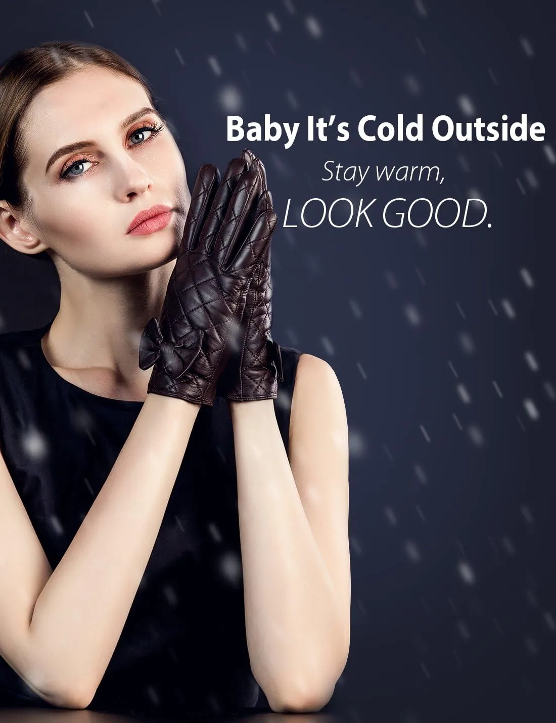 YISEVEN Women's Sheepskin Winter Driving Genuine Leather Gloves Lace Bow