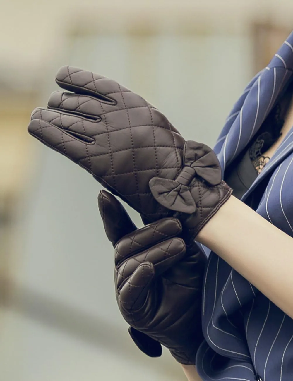 YISEVEN Women's Sheepskin Winter Driving Genuine Leather Gloves Lace Bow