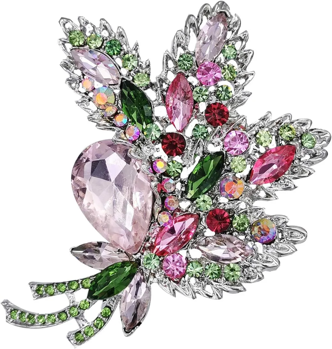 YOQUCOL Big Large Brooch Pin Austrian Crystal Leaf Shape Bouquet Rhinestone Scarf Decoration Wreath Cloth Brooches Pins For Women Girls