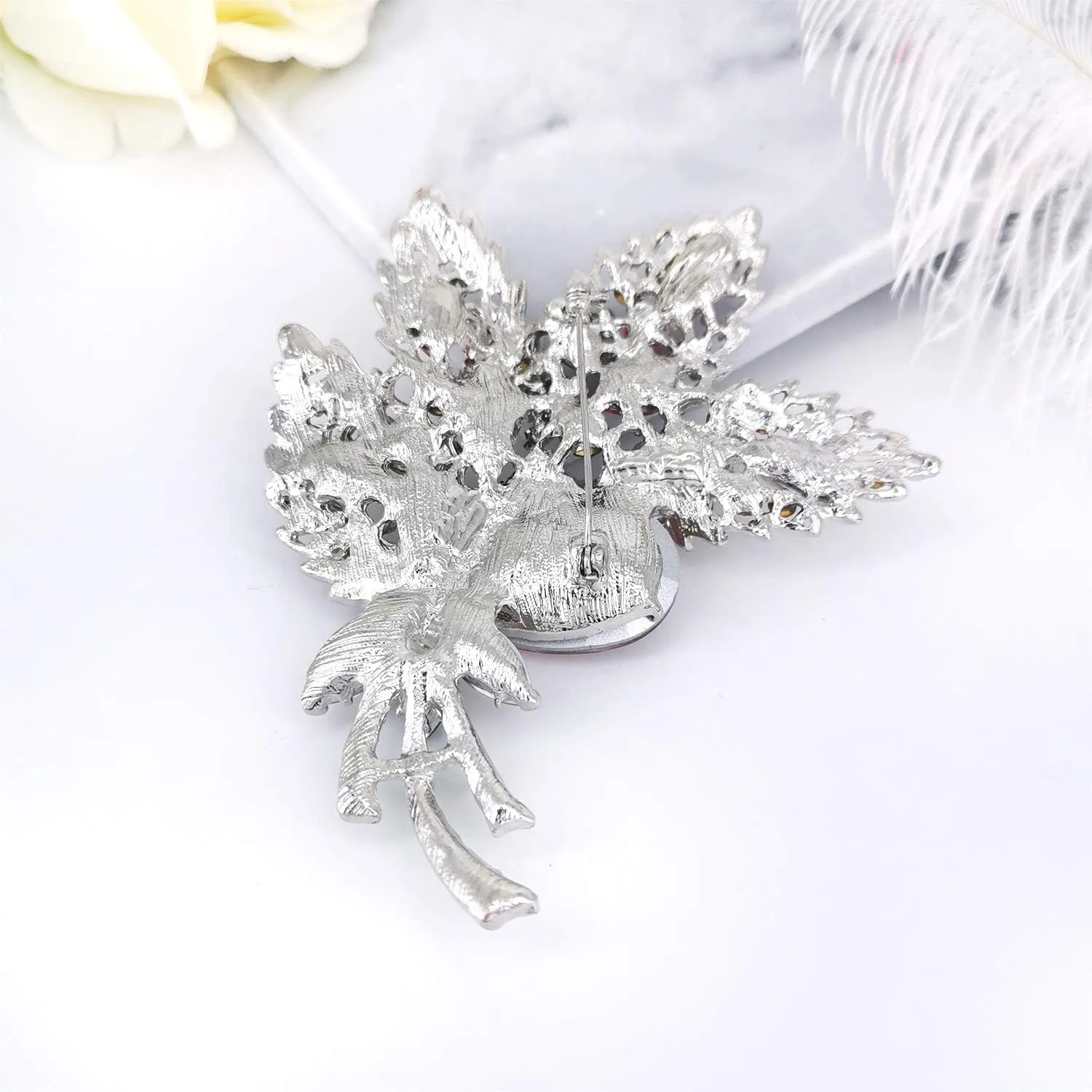 YOQUCOL Big Large Brooch Pin Austrian Crystal Leaf Shape Bouquet Rhinestone Scarf Decoration Wreath Cloth Brooches Pins For Women Girls