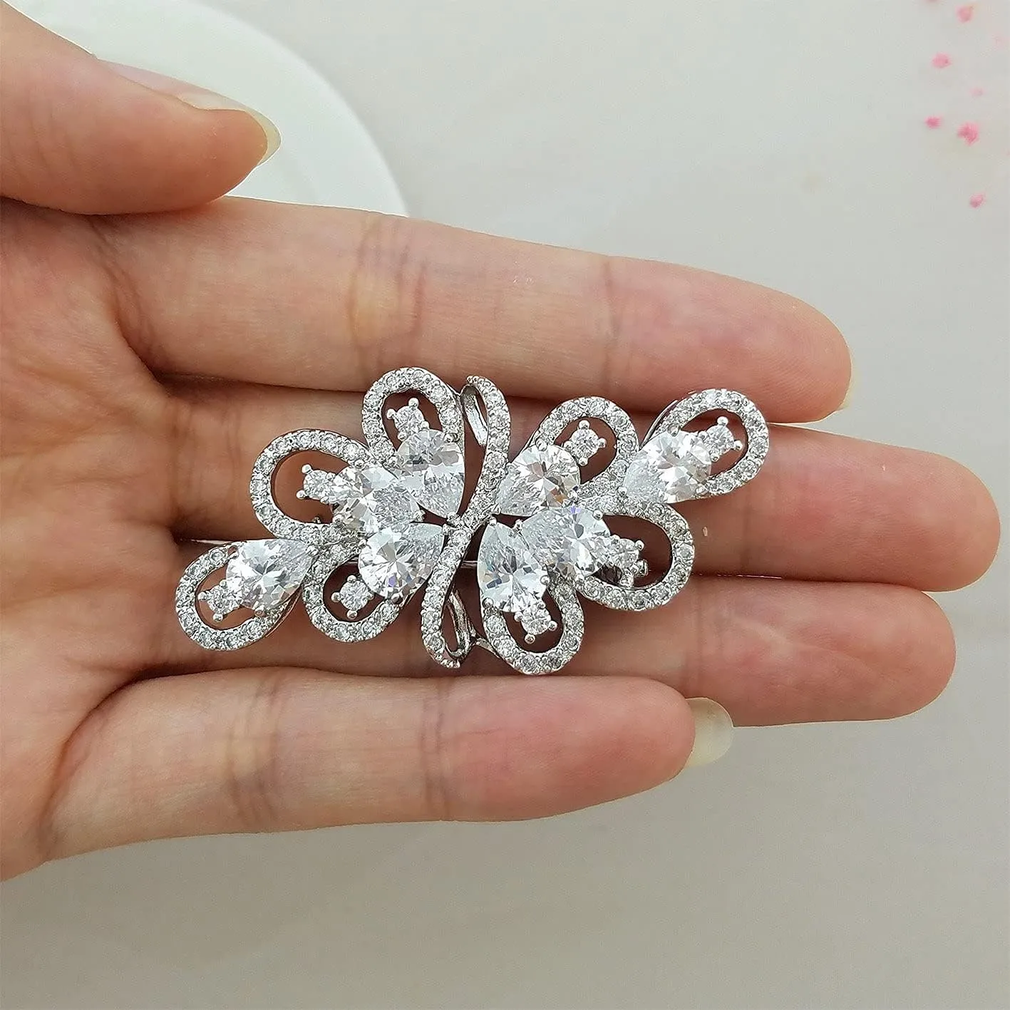 YOQUCOL Cubic Zirconia Crystal Rhinestone Wedding Brooch Pin for Women Brides Jewelry