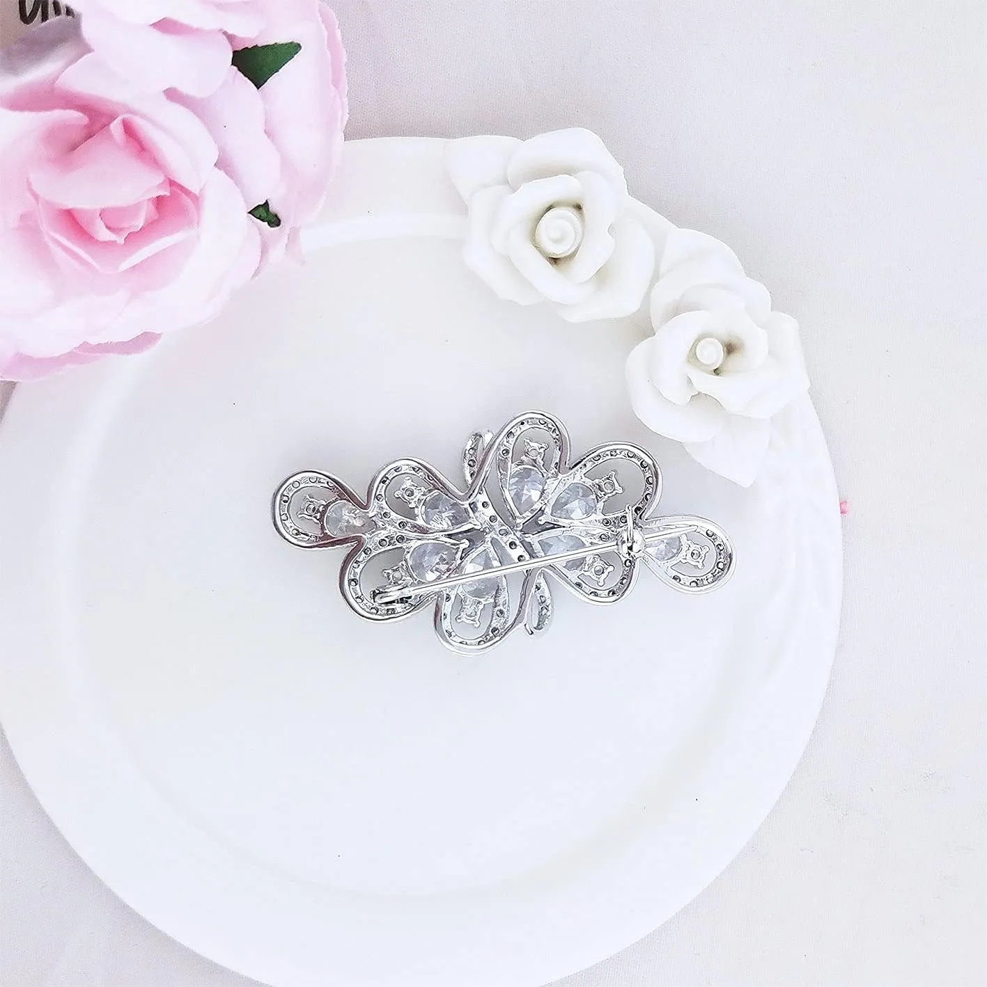 YOQUCOL Cubic Zirconia Crystal Rhinestone Wedding Brooch Pin for Women Brides Jewelry