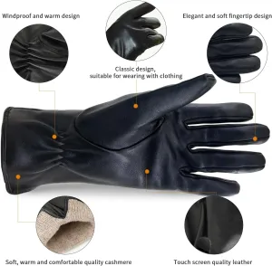 ZLUXURQ Luxury Italian Soft Leather Gloves for Women - Genuine SheepSkin Leather Womens Cold Weather Gloves Cashmere Lined